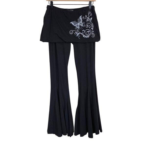 Current Mood Butterfly Print Skirted Flare Pants Women's Size Large Y2K Goth - Picture 1 of 8